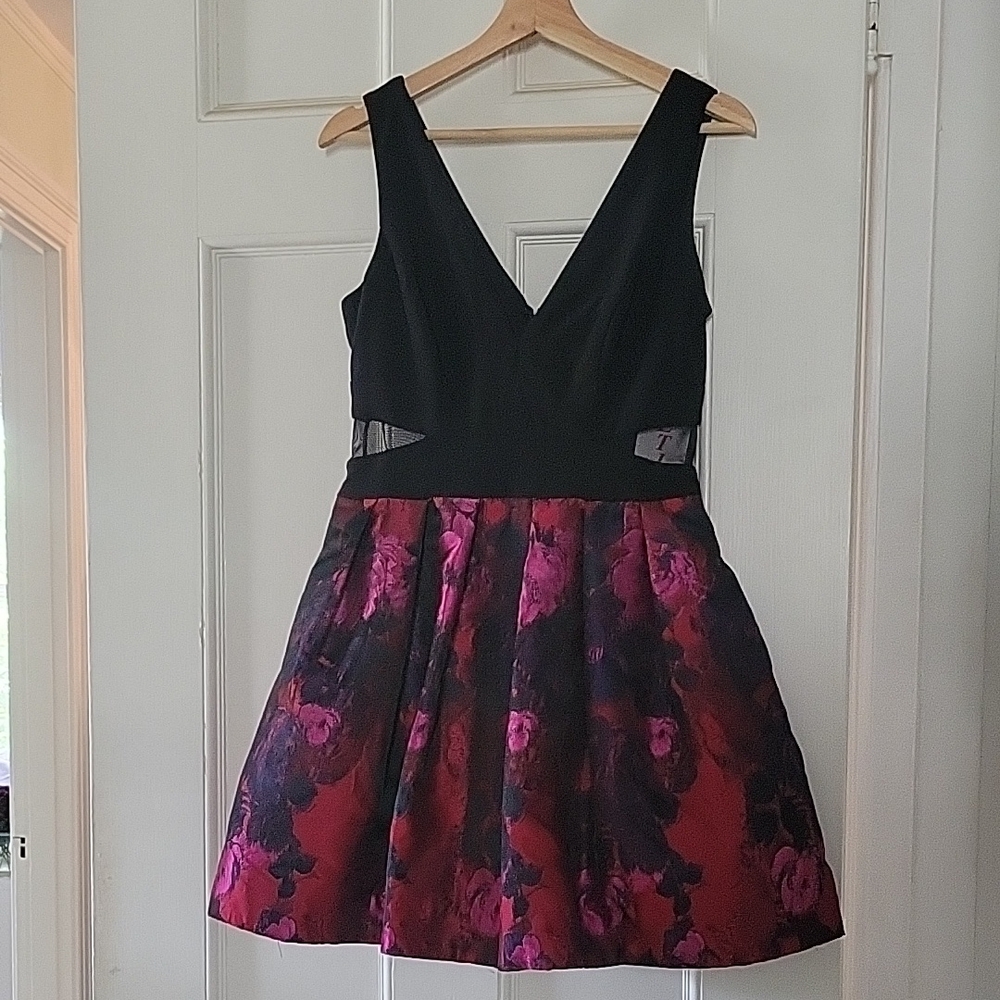 Elegant Black and Red Floral Dress